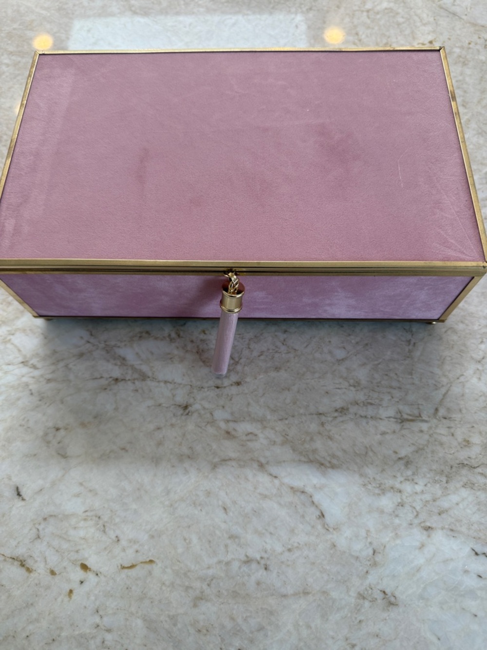 Pink Velvet Jewelry Box with Gold Trim